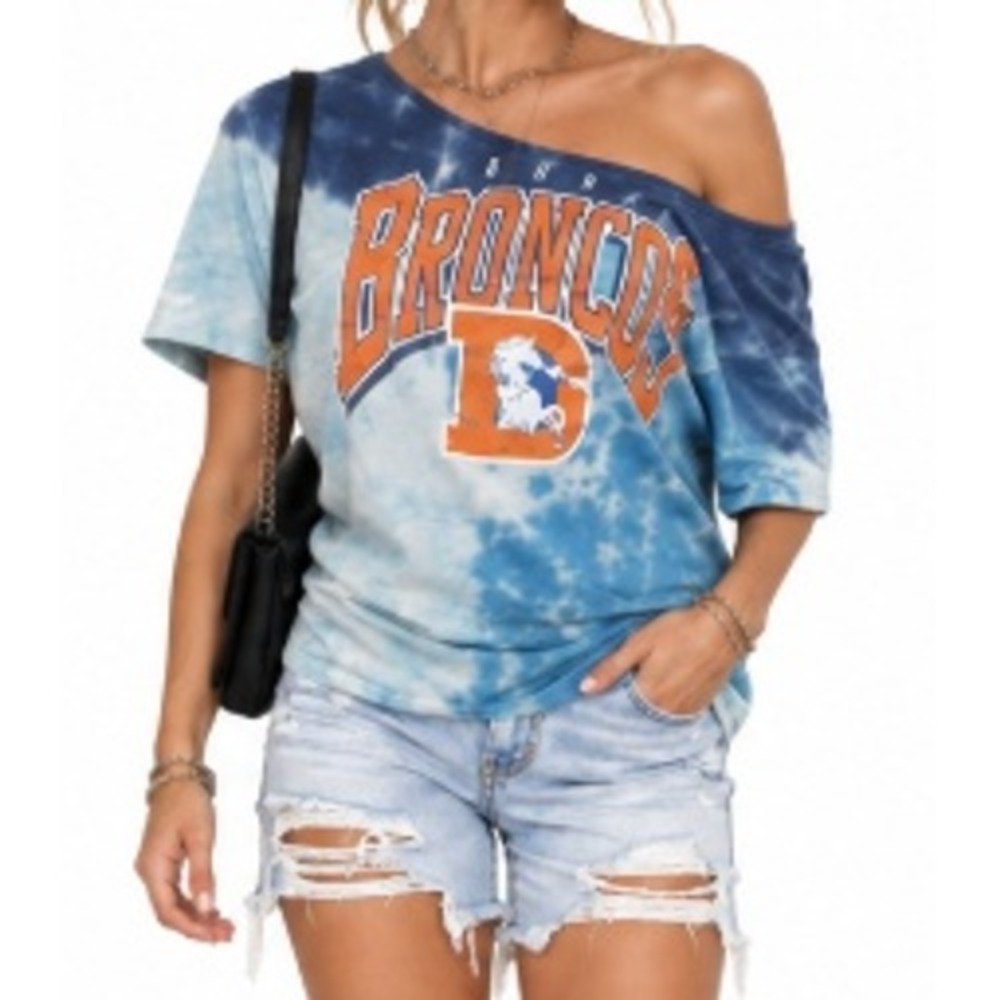 Denver Broncos NFL Tie Dye Off Shoulder Top Relaxed Fit